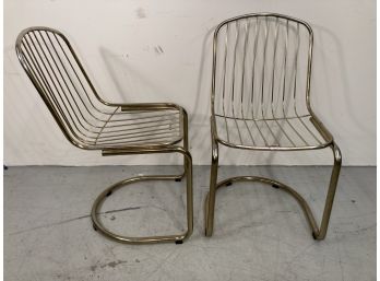 Pair MCM Metal Cantilever Chairs Hollywood Regency Style Brass Finish
