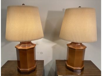 Pair Paul Hanson Burnt Orange Drip Glaze Ceramic Table Lamps