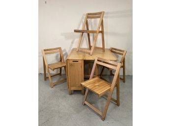 MCM Oak Drop Leaf Dining Table And Folding Chairs