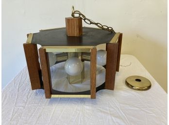 MCM Fredrick Raymond Brass And Wood Pentagon Chandelier