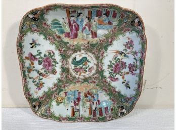 Antique Rose Medallion Square Serving Bowl Scalloped Edge 10.75