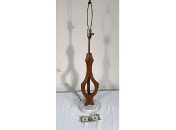 Vintage Mid Century Walnut Table Lamp On Marble Base
