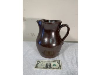 19th Century Large Pottery Batter Jug With Albany Slip Glaze