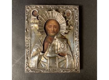 Antique 84 Silver Hand Painted Russian Icon Hallmarked 1820 St Petersburg