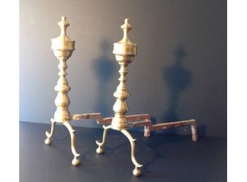 Pair Of 19 Century American Federal Period Brass Andirons