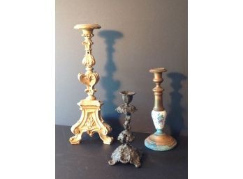 A Trio Of Antique/vintage Candle Sticks