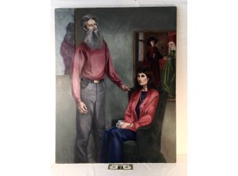 'Allegorical Oil On Canvas Painting  Attributed To The Late Artist Barbara Dahlin.