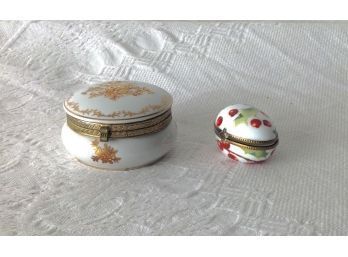 Porcelain Limoge Egg And Ivory And Gold Porcelain  Trinket Box