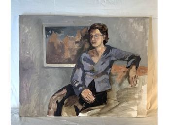 Mid Century Portrait Of A Young Woman Oil On Canvas