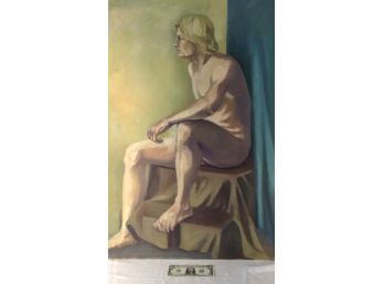 Nude Portrait Of A Young Man Oil On Canvas By The Late Barbara Dahlin.