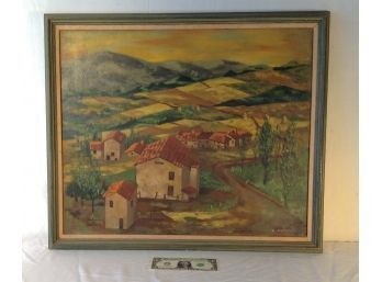 'Italian Landscape' Framed In Wood And Signed By The Late By Barbara Dahlin