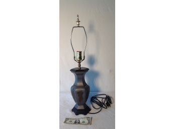 Vintage Chinese Design Pewter Lamp With Brass Deities And Wooden Base And Top