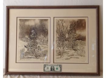 'Winter Splendor' 2 Wonderful Artist Proof Etchings By The Late Artist Barbara Dahlin.
