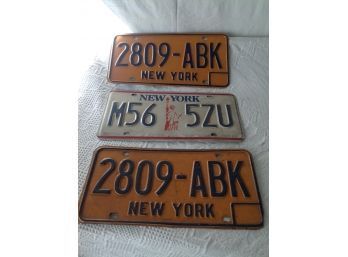 3 Vintage New York Vehicle Licence Plates