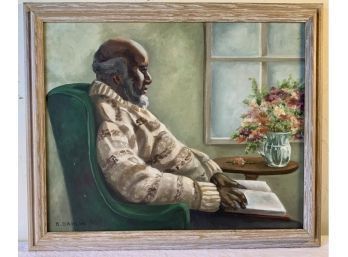 Mid Century Portrait Of A Man Sitting Signed B. Dahlin 1960-1970