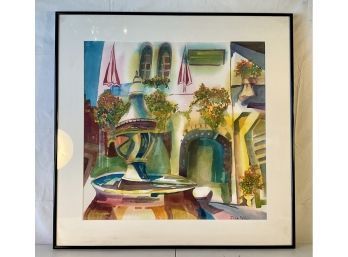 Original Irma Robbins New Orleans Abstract Watercolor Courtyard