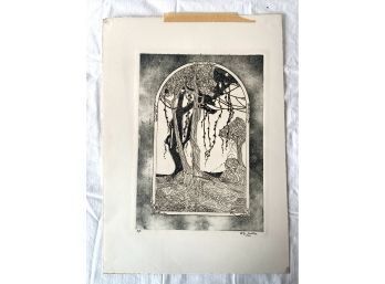 Original Peter Miller Mid Century  Etching Of A Fanciful Window