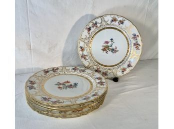 6 Extravagantly Decorated  Limoges France Gold Embossed Floral Service Dinner Plates