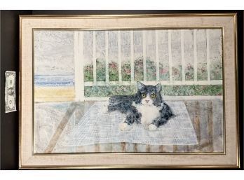 Original Donn DeVita Green Eyed Cat Being Lazy Enjoying Summer Day On The Porch