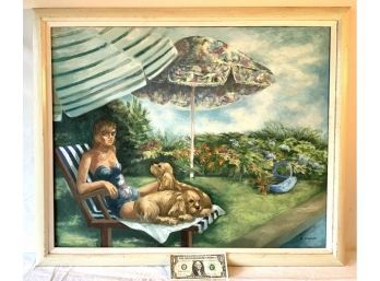 Original Oil On Canvas Painting Signed B. Dahlin Titled Dog Daze