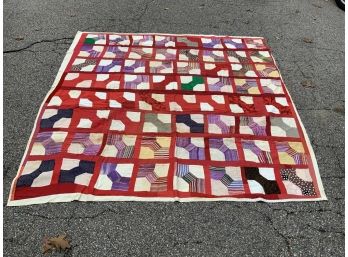 Original African American Antique Folk Art Hand Made Bowtie Pattern Quilt