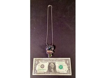 Handcrafted  Designer Sterling, Dichroic Glass, Pecan Pearl, Natural Hardstone  Pendent And Necklace