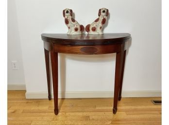 Antique American Federal D Shaped Game Table With Elliptical Inlays & Spade Feet