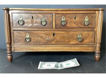 Small Mahogany Or Walnut Dainty  Miniature Chest With Three Drawers