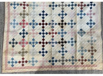 59 X 70 Original Antique New England, Nine Chain Variation Hand Made Quilt