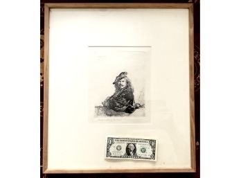 1960 Portrait Of Rembrandt Etching Leaning On A Stone Wall.