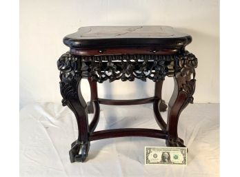 Antique Chinese Rosewood Side Table With Soapstone Inset Top