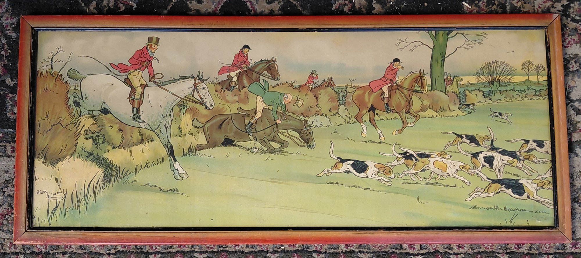 Vintage English Fox Hunting Scene Art Print In Stencil Technique ...