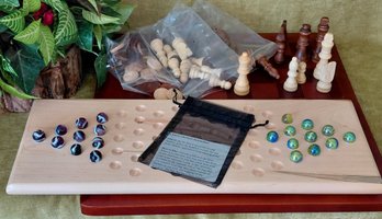 Chess/ Checkers & Folding Storage Board And Wood Chinese Checkers Board With Marbles