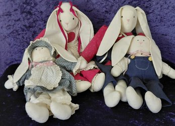 A Bevy Of Bunnies, Two Pairs Of Hand-made Bunnies In Old-style Attire