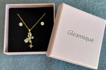 Gleamique Gold Tone Butterfly Pendant Necklace & Stud Earrings Set