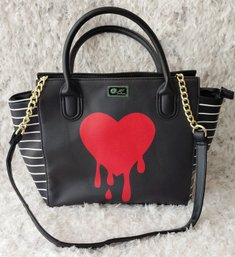 Luv Betsey By Betsey Johnson Black Red Dripping Heart Satchel Crossbody Handbag
