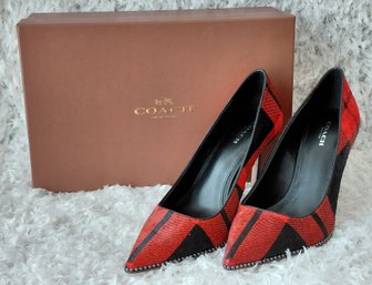 Coach Tamera Plaid Haircalf Pumps Black Persimmon Size 8.5 New In Box