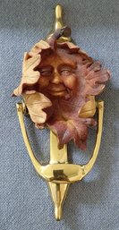 Vintage Anthropomorphic Green Man/Leaf Spirit On Brass Door Knocker New Old Stock