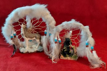 Pair Native American-Inspired Dreamcatcher Wildlife Figurines  Wolf & Black Bear