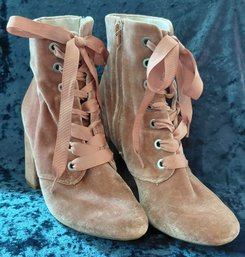 Reaction Kenneth Cole Blush Pink Velvet Lace-Up Ankle Boots  Women's Size 8M