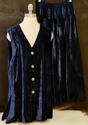 Carole Little Sport Navy Blue Crushed Velvet Two-Piece Tunic & Maxi Skirt Set  Sizes 12 & 10