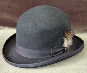 Scala Classico Black Wool Felt Bowler Hat  Feather Accent  Size Large