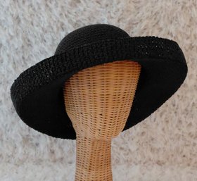 Sun 'N' Sand Black Woven Wide Brim Sun Hat  Beaded Accent