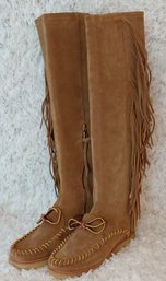 Polo Ralph Lauren Channing Brown Suede Fringe Knee-High Boots  Size 8.5B  New In Box