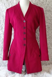 Vintage Karl Lagerfeld Paris Red Wool Longline Tailored Blazer – Made In France – Size 38