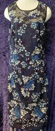White House Black Market Navy Blue Floral Embroidered Mesh Sheath Dress – Size 12