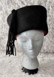 Vintage Michael Howard 100% Wool Black Cloche Hat  Georgi Made In USA  Tassel Accent