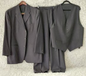 Vintage Ralph By Ralph Lauren Pinstripe Wool 3-Piece Suit  Size 46T  Jacket Vest & Pleated Cuffed Trousers