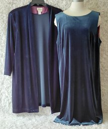 Coldwater Creek Two-Piece Teal Velvet Dress & Long Jacket Ensemble  Size XL  Made In USA