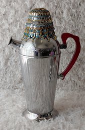 Vintage Art Deco Chrome Cocktail Shaker With Translucent Red Handle  Circa 1930s